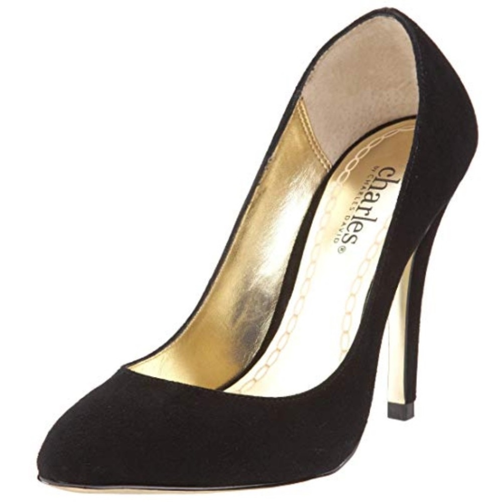 Charles David "Pompadour" Black Suede Pumps